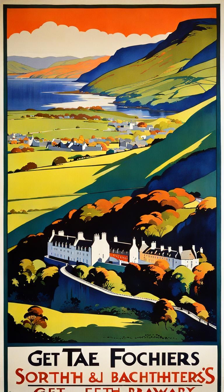Art Deco Scottish Travel Poster: Fochabers by Railway