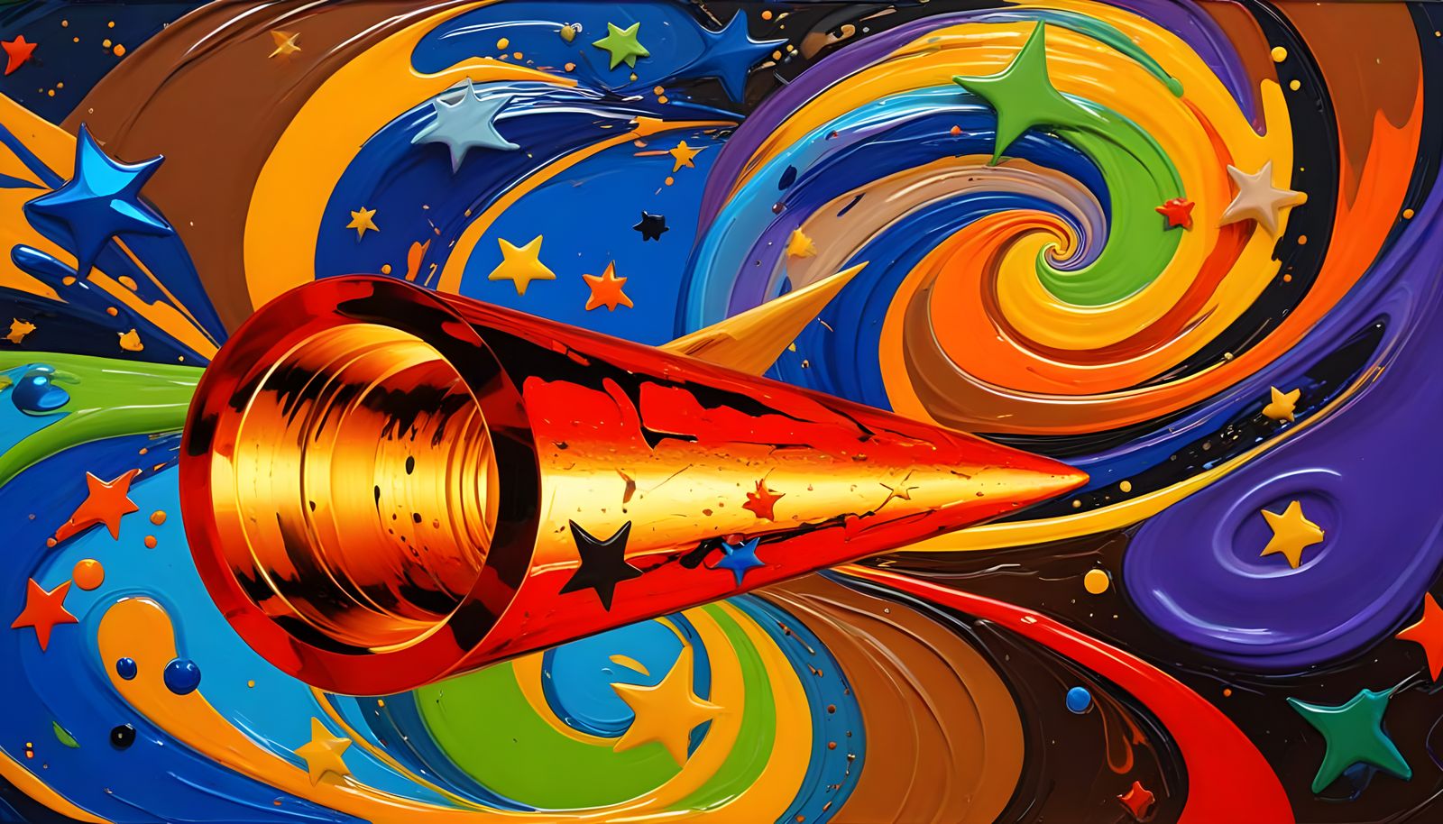 Sleek Metallic Art Piece with Rich Oil Paint Background and ...