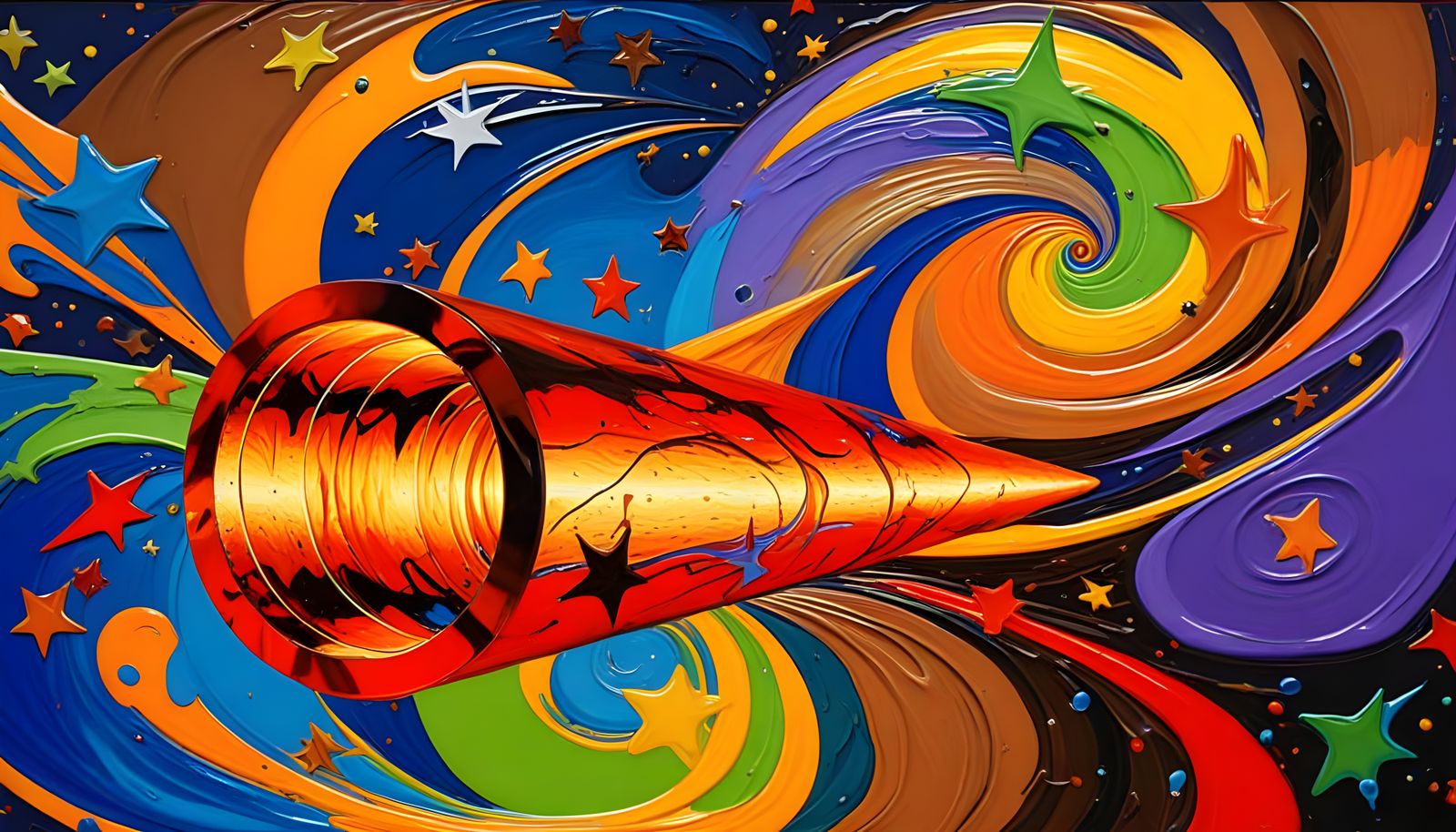 Sleek Glass Cylinder in Vibrant Impasto Oil Landscape