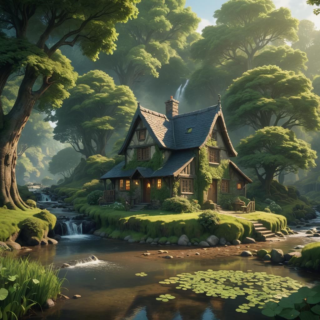 Enchanted Irish Cottage in Disney Miyazaki Style