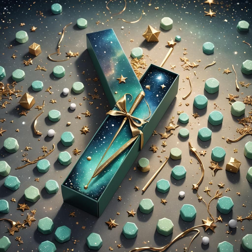Fantasy Mints in Magical Wand Box, 3D Render