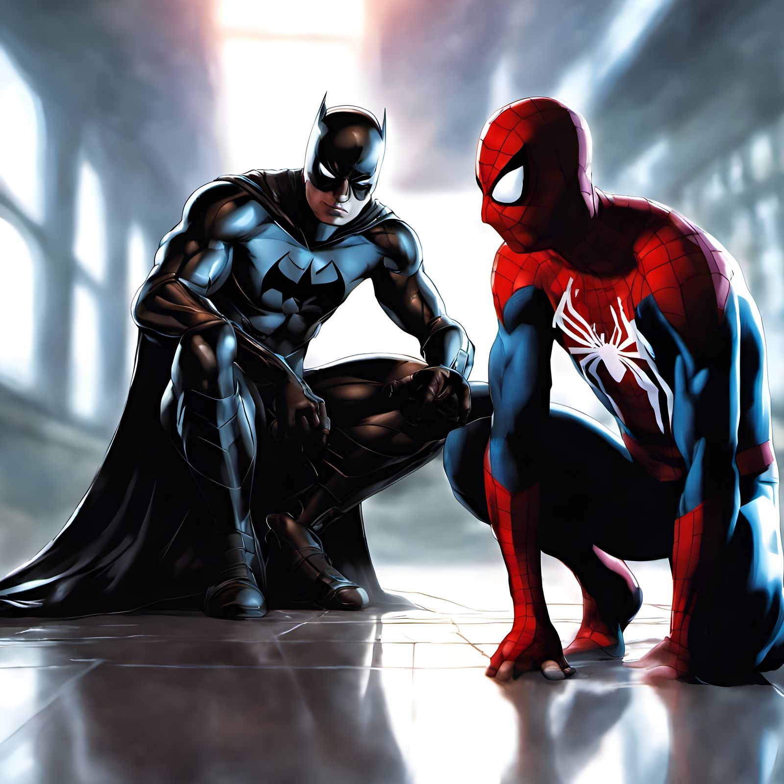Batman and Spider-Man Chat: Detailed Digital Art
