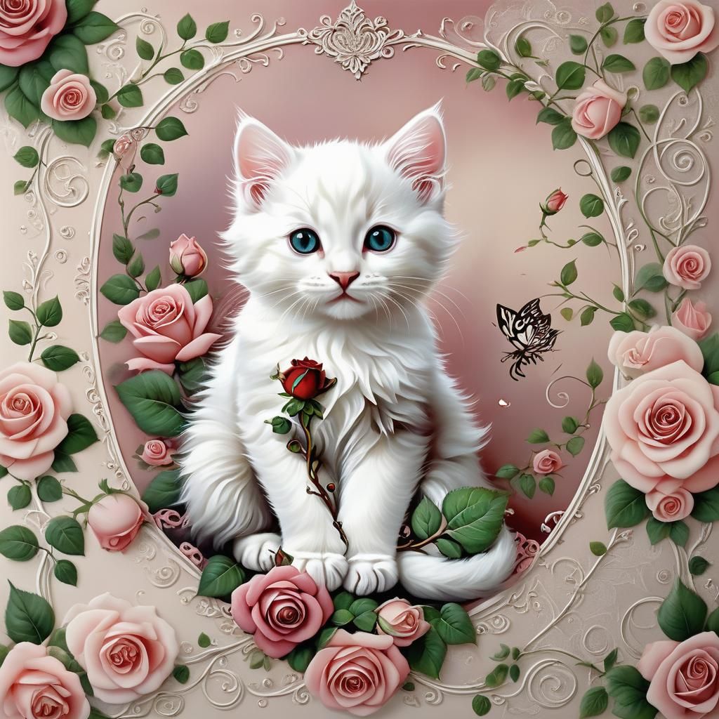 Kitten with Rose Design as Matte Painting