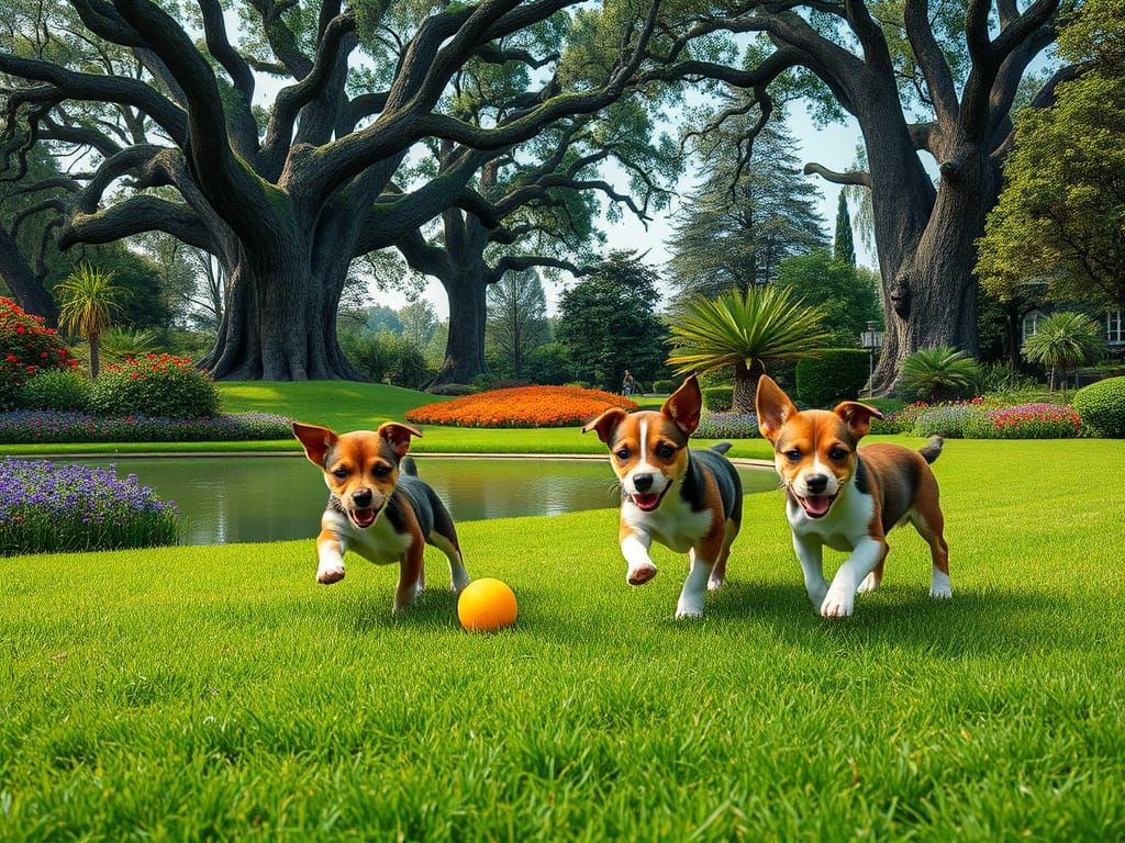 Kinetic Park with Trees, Flowers & Lake in Tinguely Style