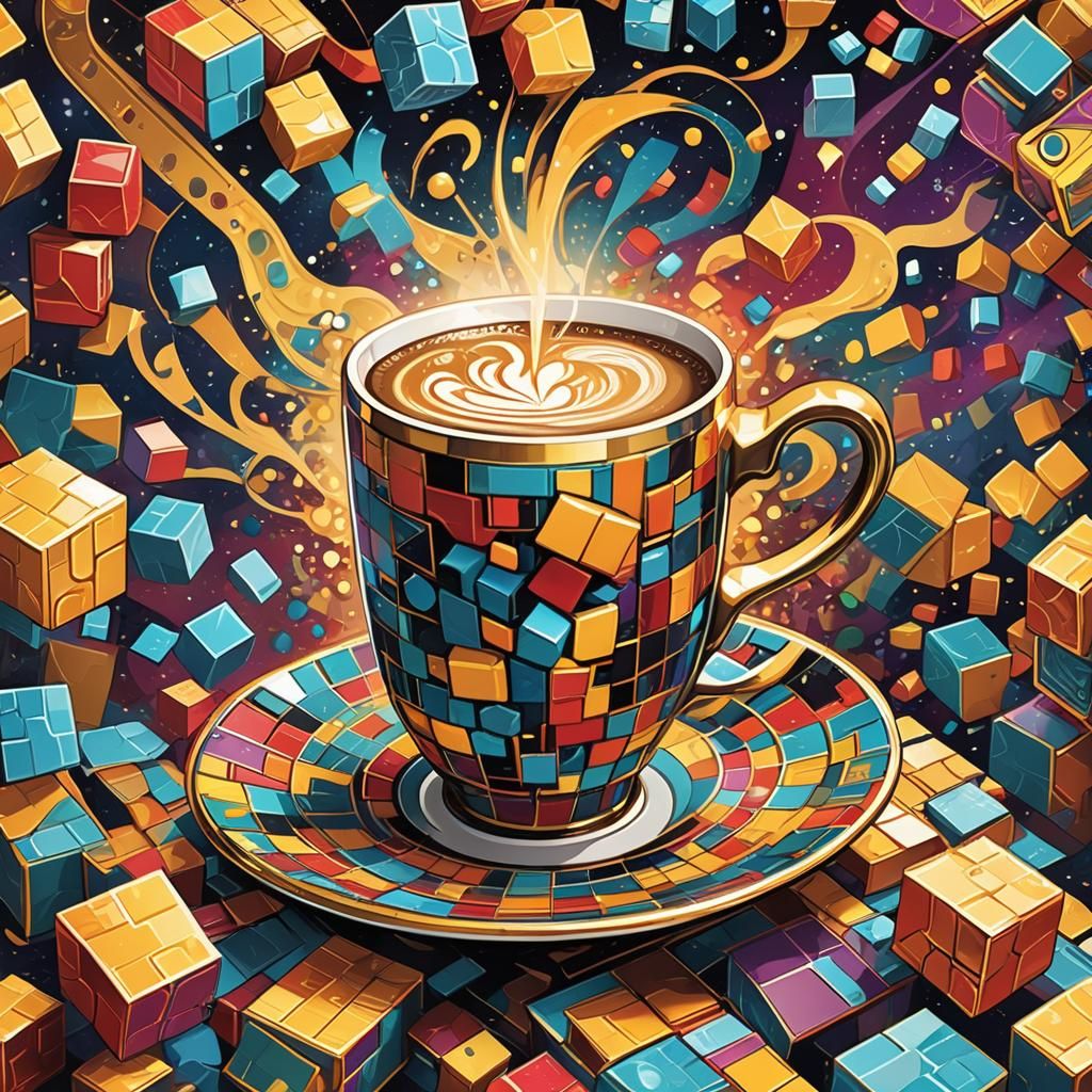 Colorful Fractal Coffee Cup in Comic Art Style
