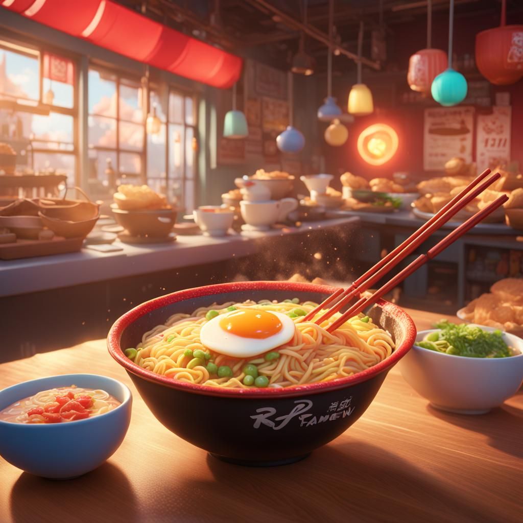 Ramen Bowl in Pixar-Inspired 3D Digital Art