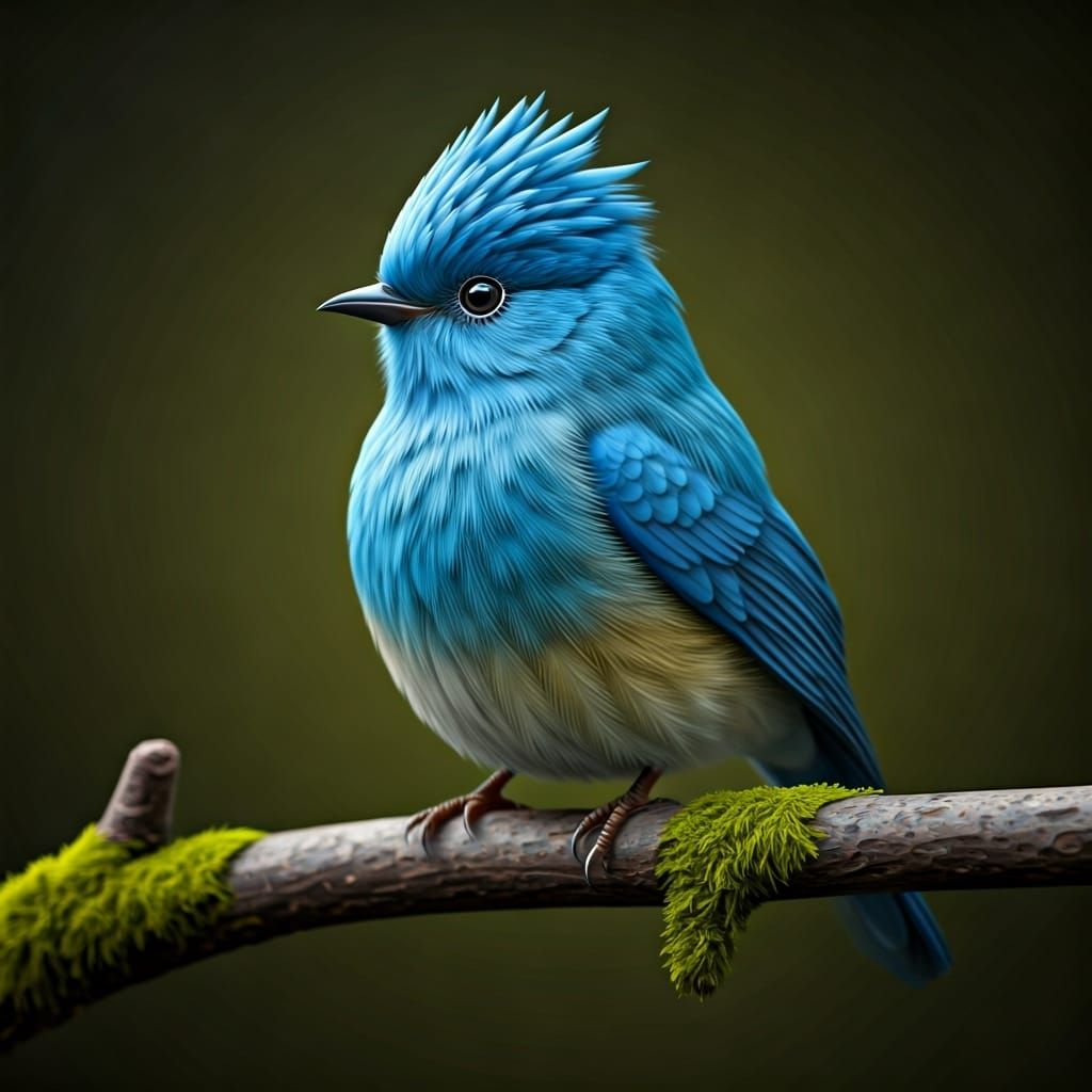 Realistic Blue Bird on Branch