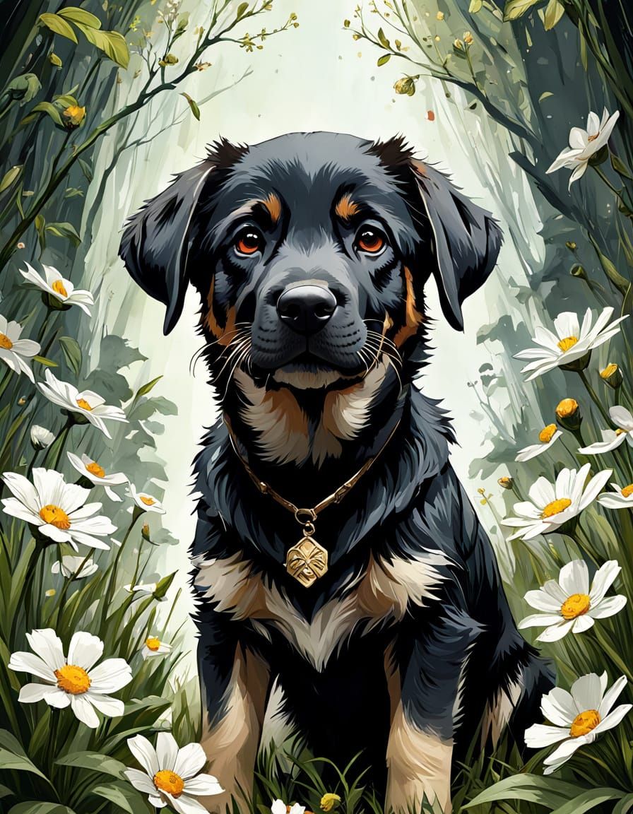 Adorable Springtime Puppy in Vibrant Floral Garb