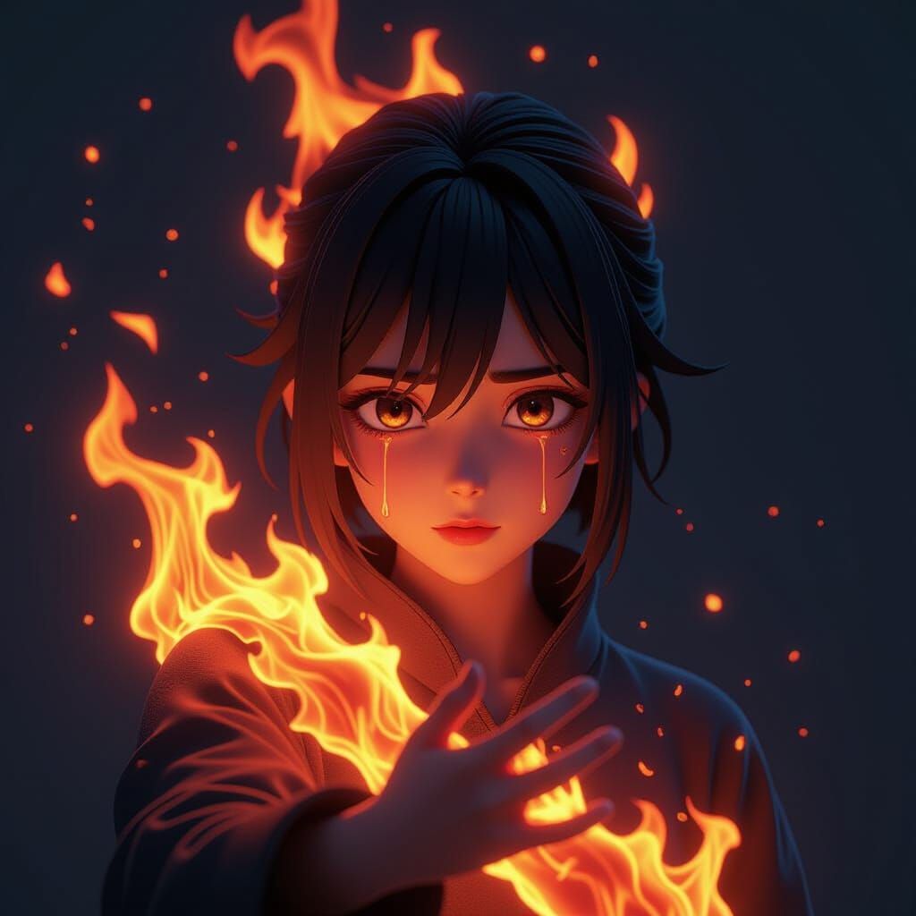 Fiery Arm Erupts in Dramatic Anime Art