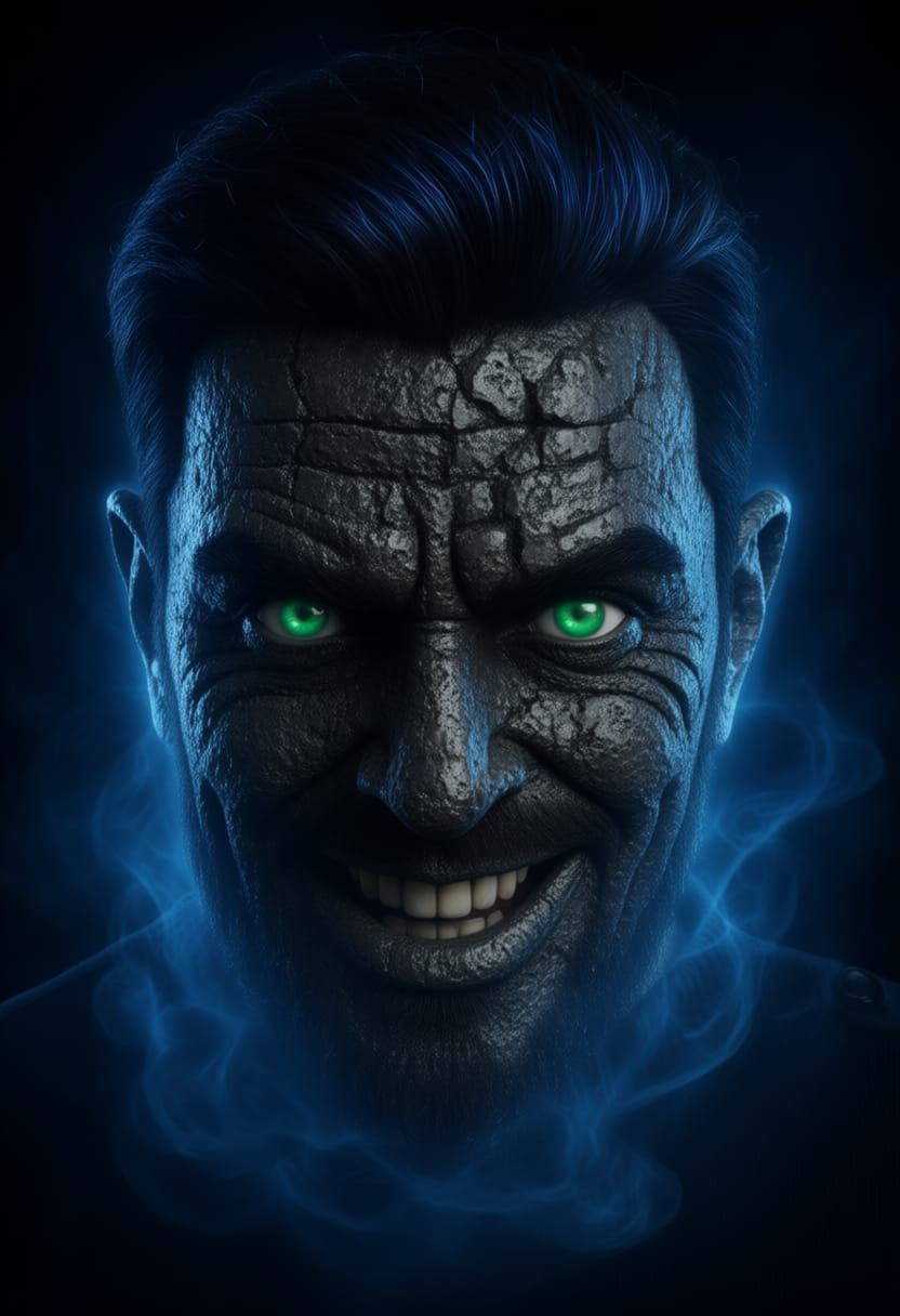 Malicious Stone Face in Theatrical Lighting