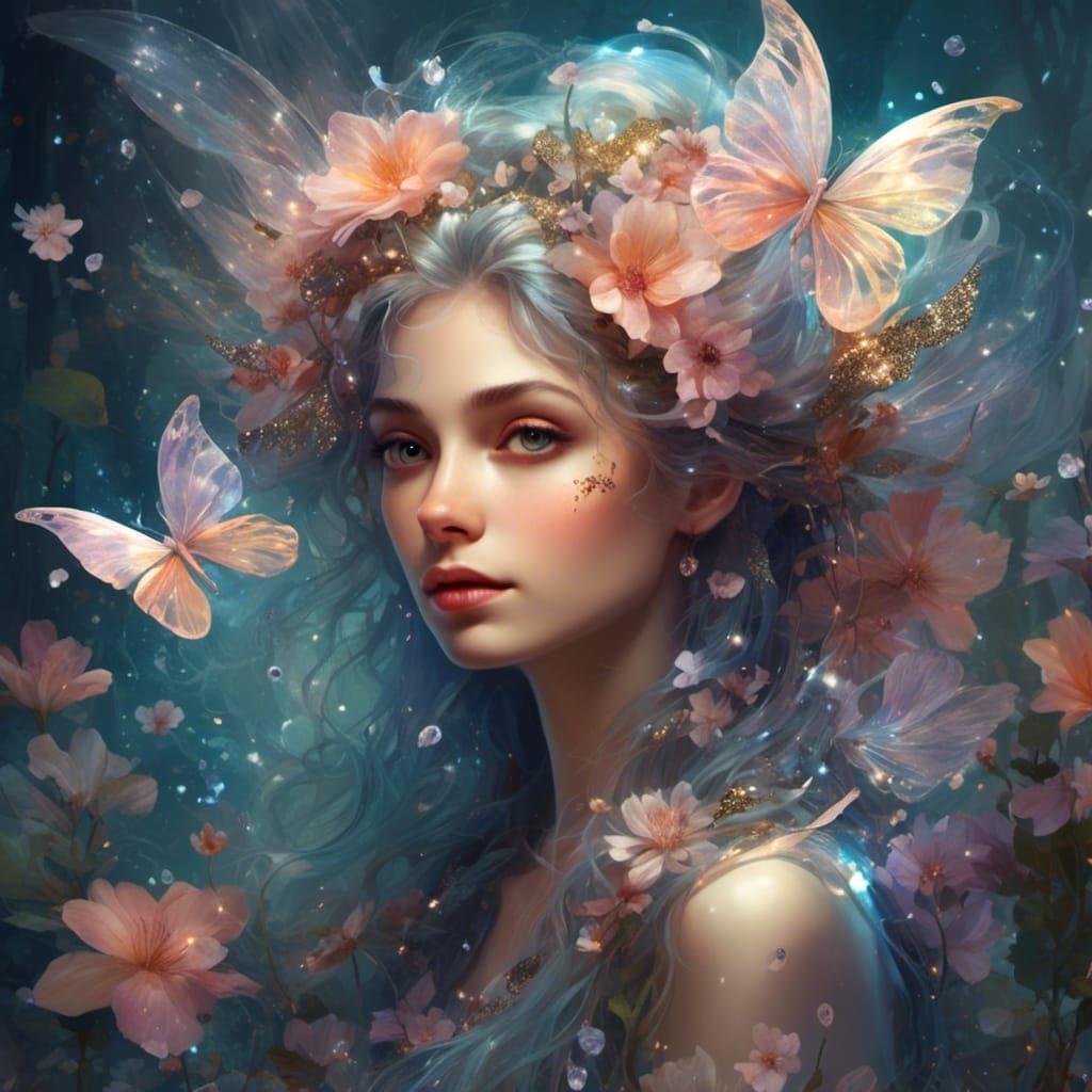 Ethereal Fairy with Glittering Wings and Floral Crown