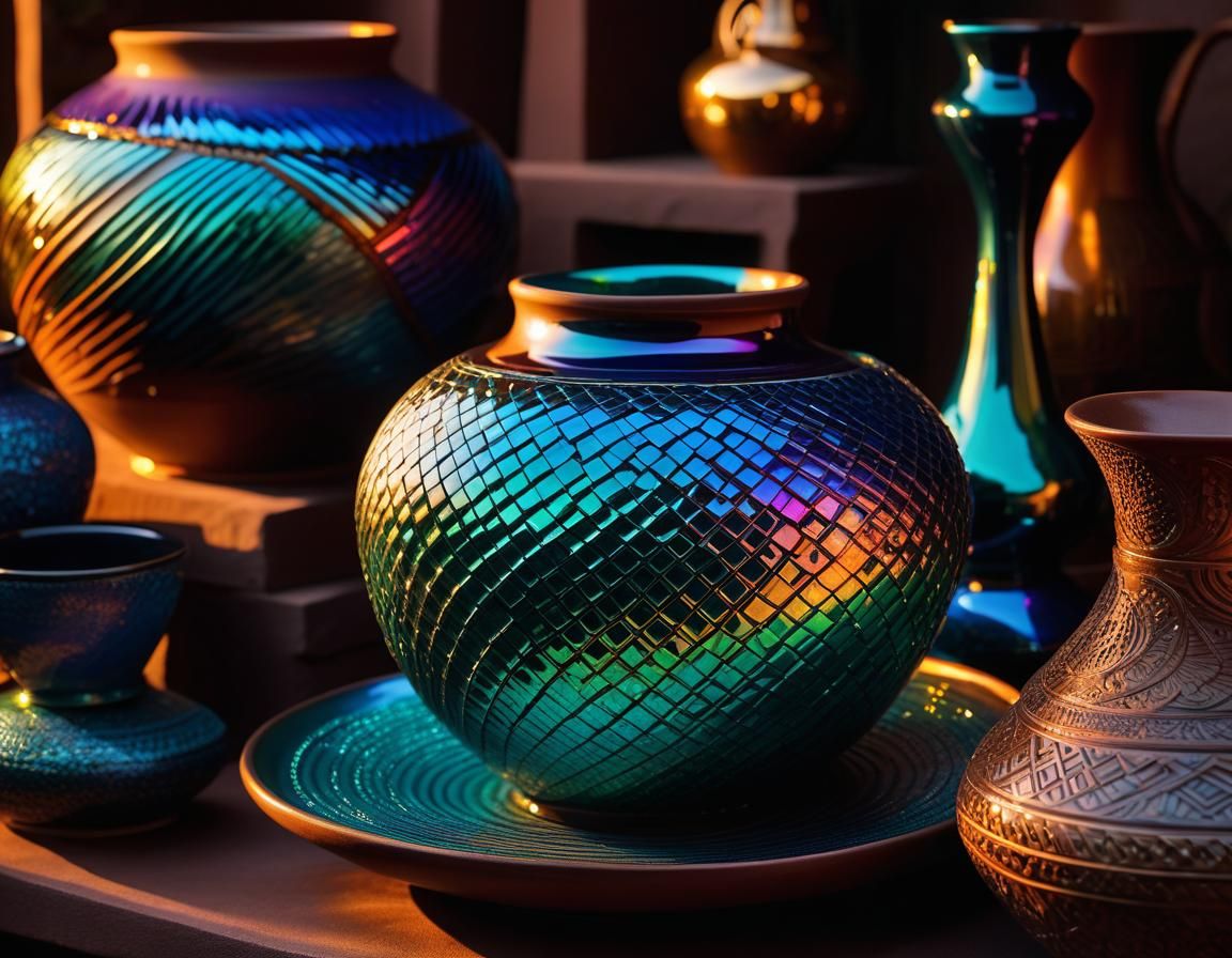 Iridescent Glazed Pottery in Maximalist Style