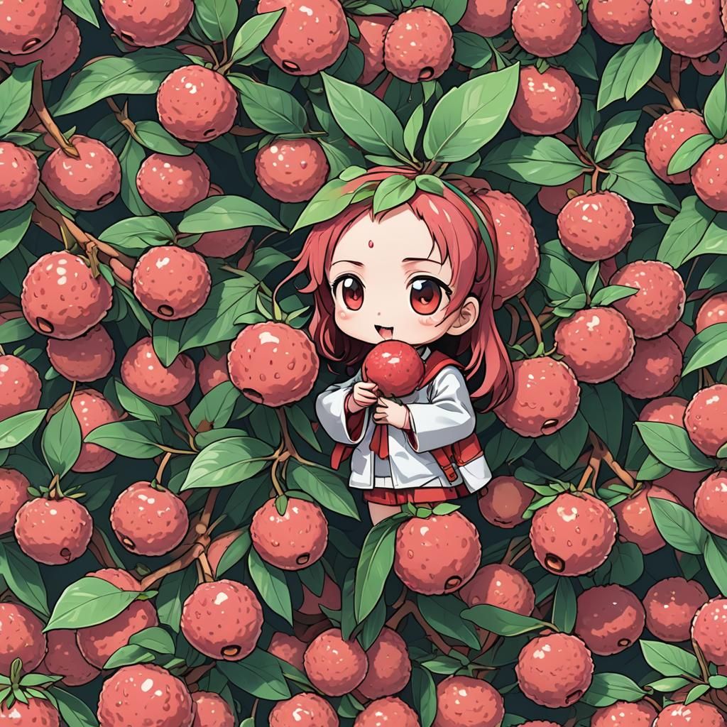Chibi Lychee Fruit in Manga Anime Style