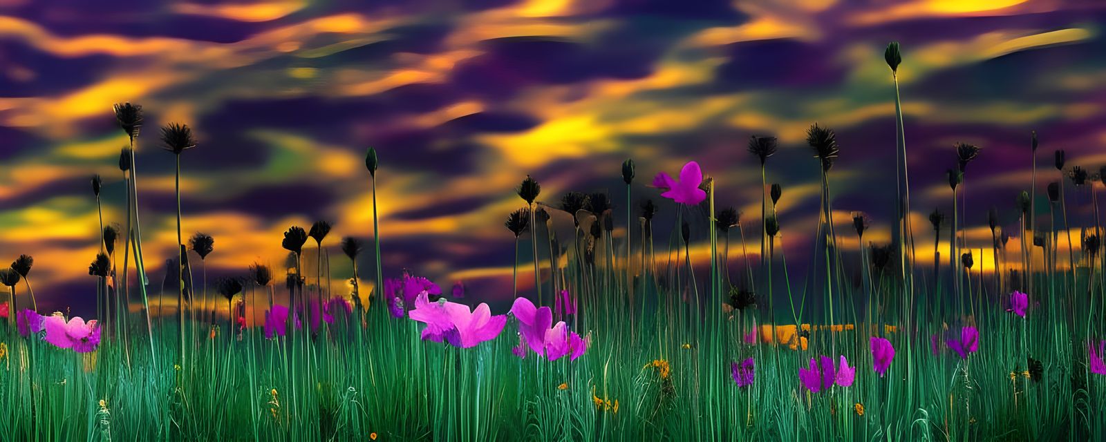 Flowers, a strange night sky