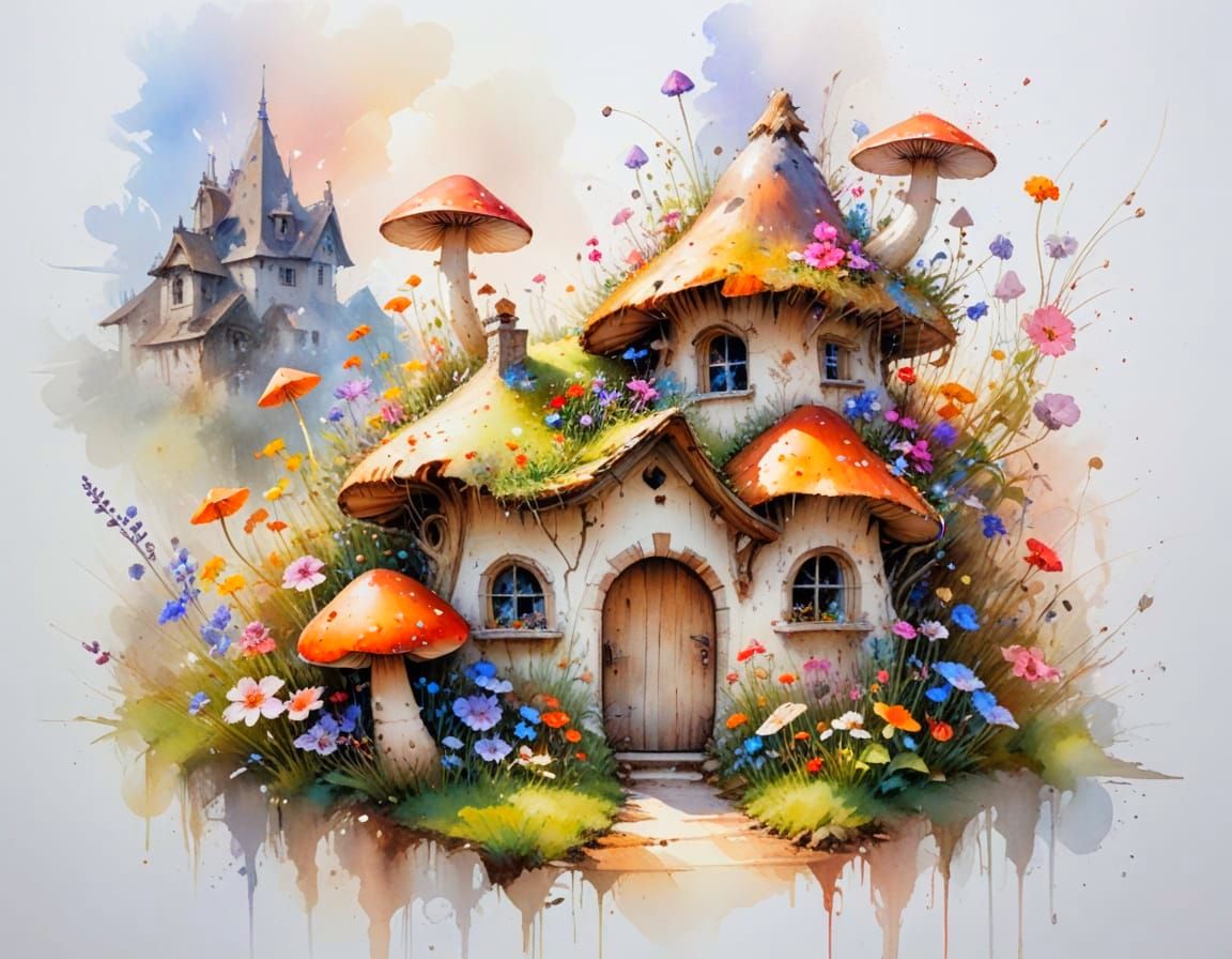 Adorable Mushroom House in Sunlit Fairytale Village