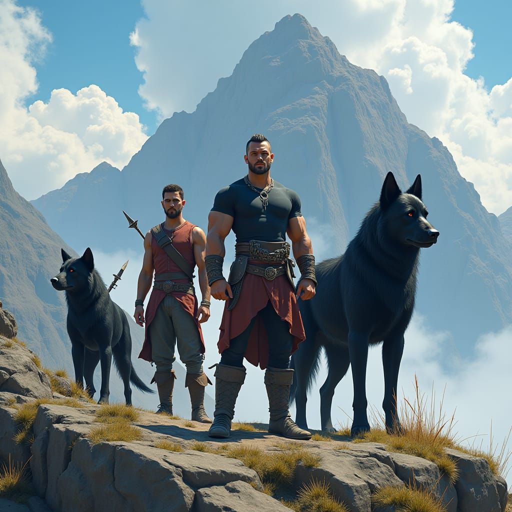 Heroic Trio on Rugged Mountain in Detailed Digital Art