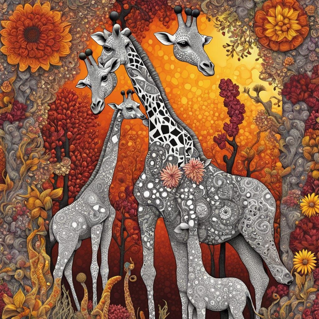 Abstract Giraffes in a Fantasy Landscape
