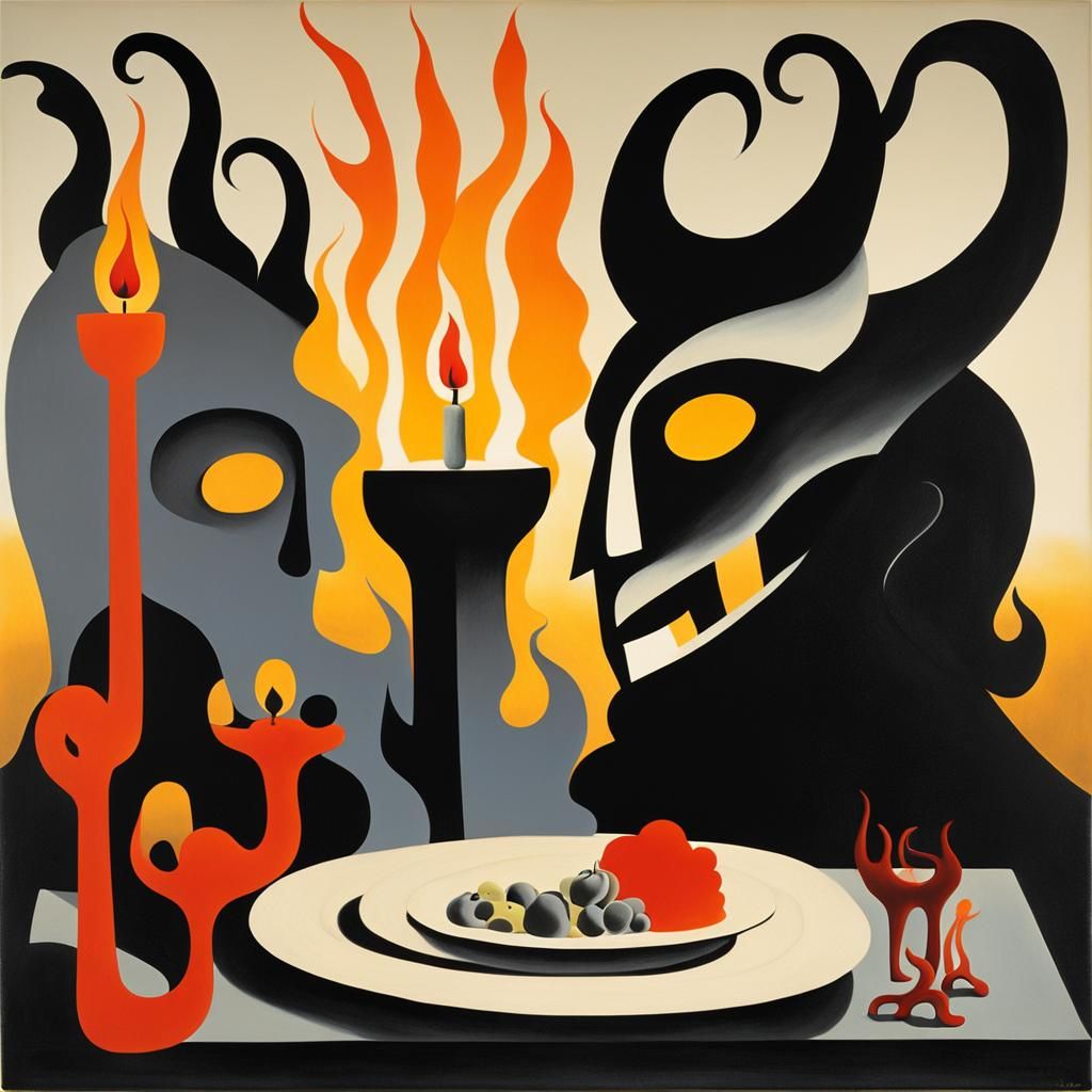 God and Satan's Surreal Dinner, Jean Arp Style