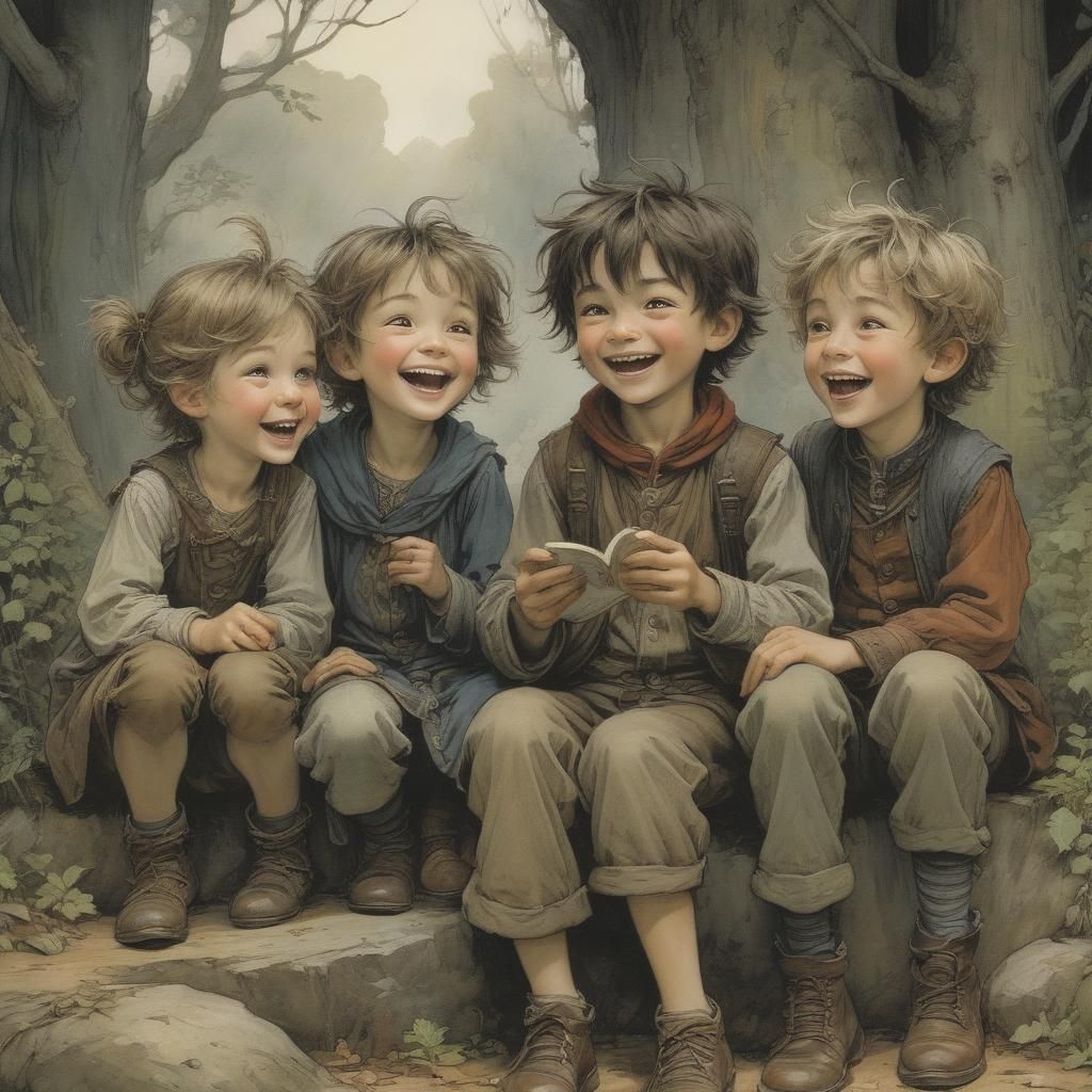 Siblings' Joyful Laughter: A Whimsical Illustration