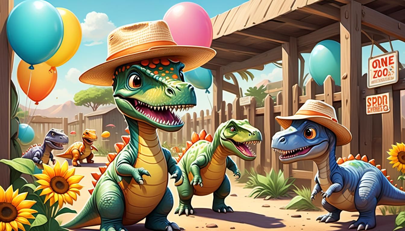 Cartoon Dinosaur at Petting Zoo, Spielberg-Style Digital Art