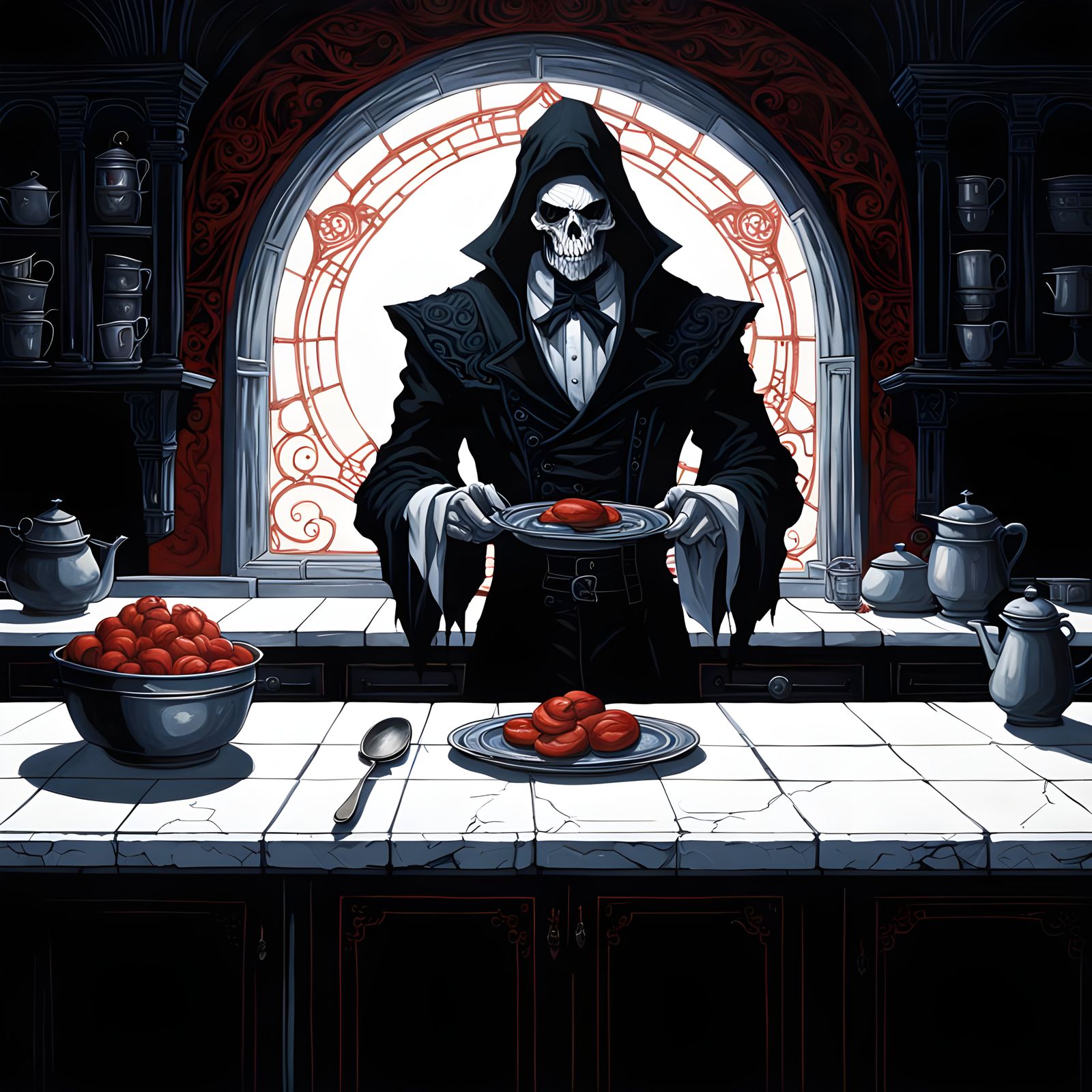 Gothic Horror Scene in Dark Academia Style