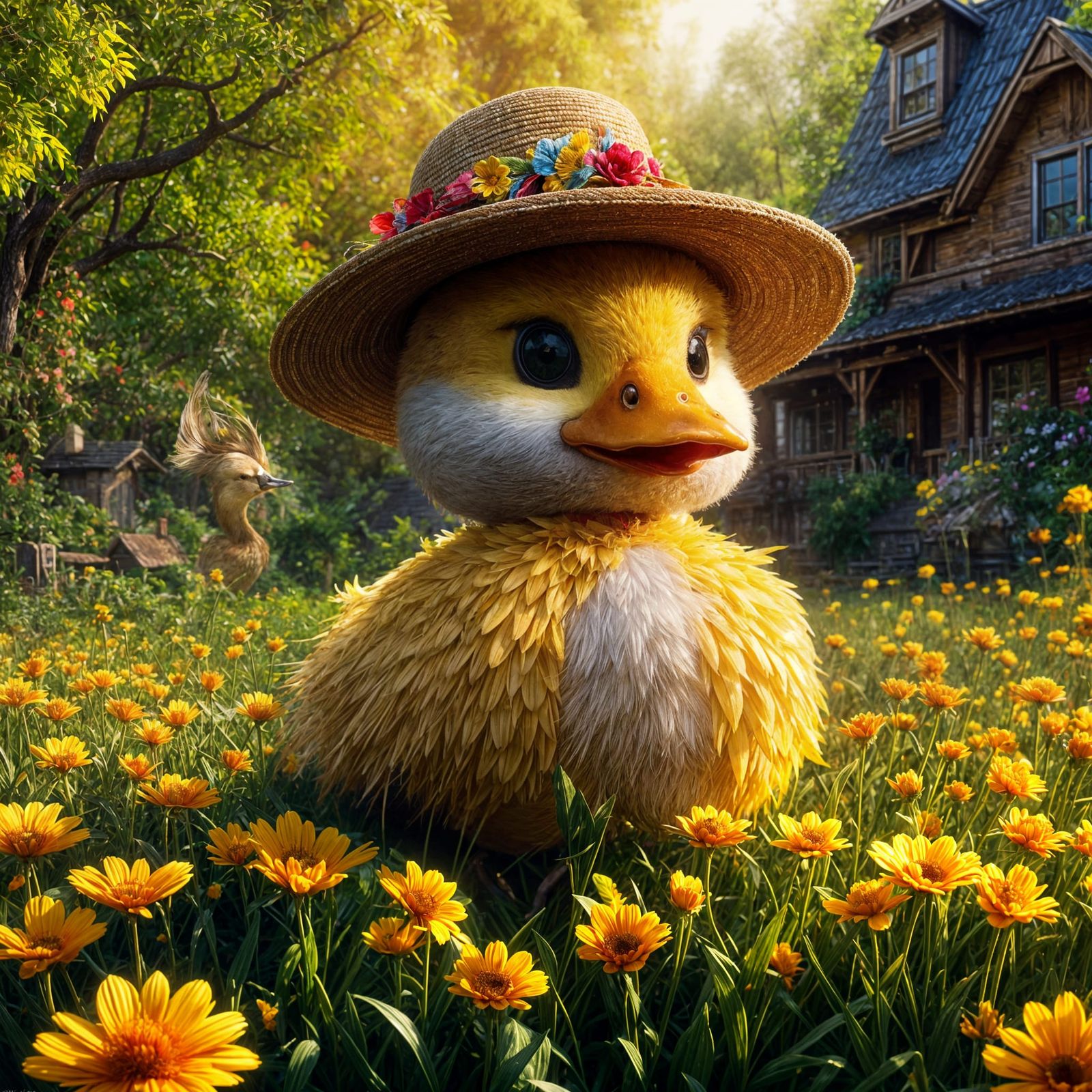 Duck Gardener in Airbrush Art Style