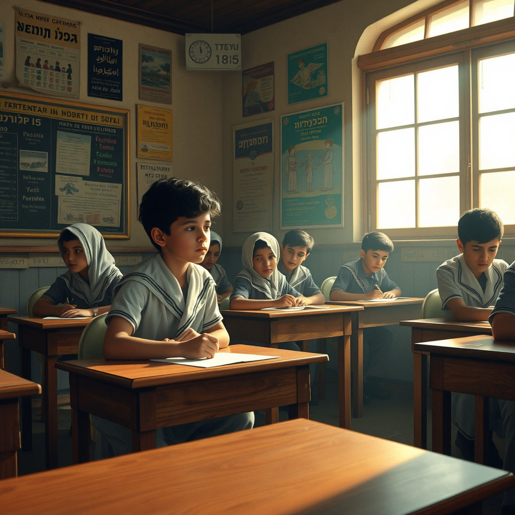 Yemenite Students Learning Hebrew in Nostalgic Matte Paintin...