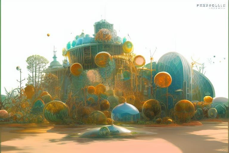 Glass Greenhouse Arcology with Golden Godrays