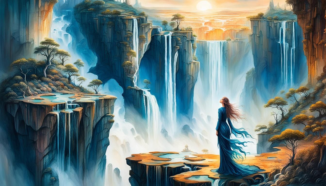Serene Woman in Surreal Fantasy Landscape