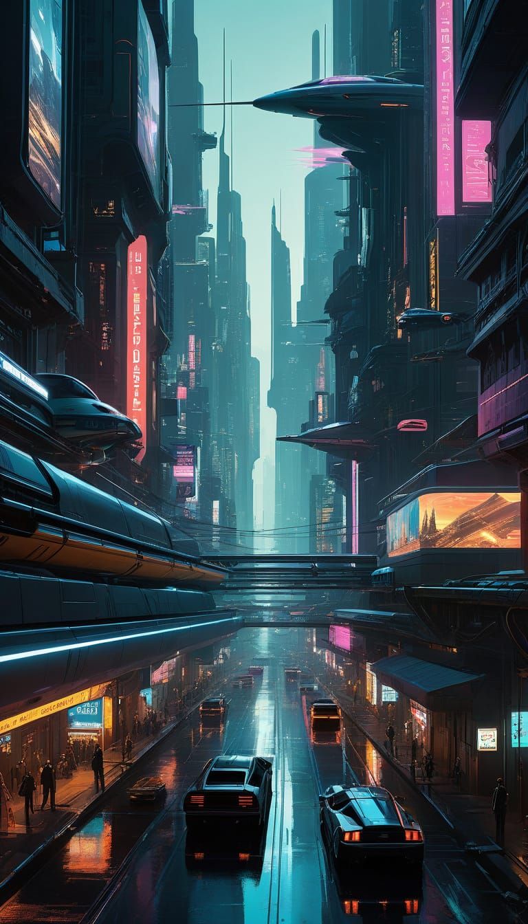 Cyberpunk Metropolis at Night: A Futuristic Urban Dystopia