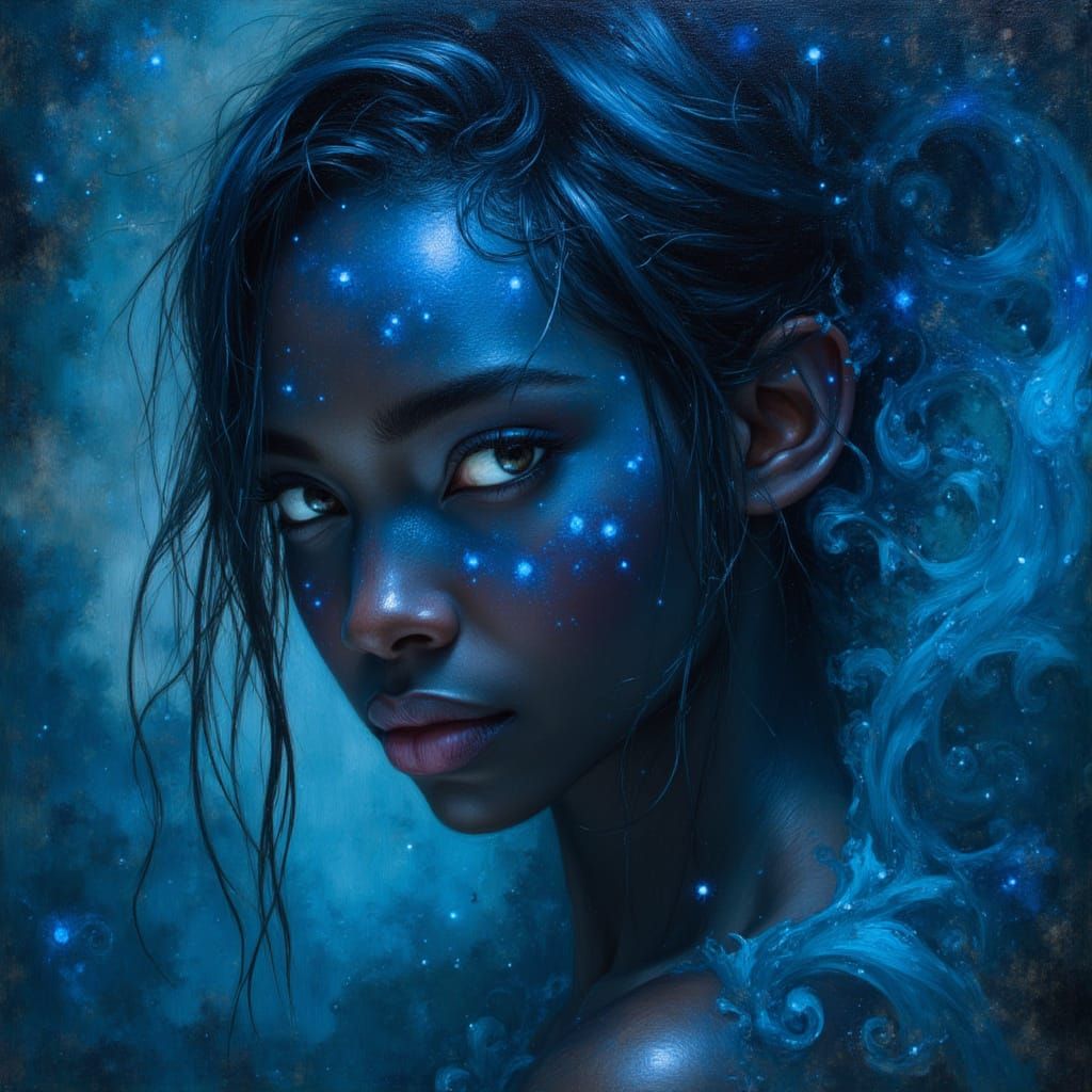 Blue-Skinned Fairy Goddess in Brushed Oils