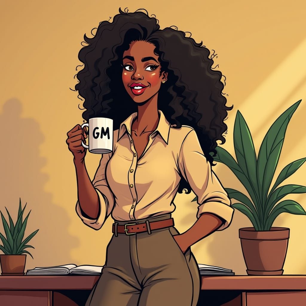 Cartoon Office Worker with Coffee, Eisner Style