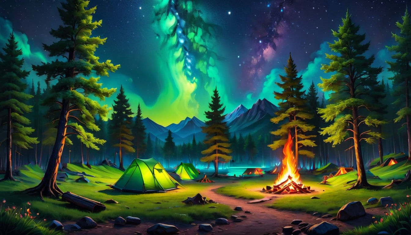 Night Camping Scene in Impressionistic 3D Collage
