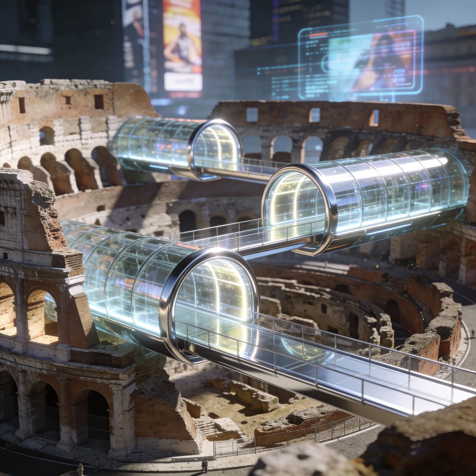 Futuristic Colosseum Reconstruction with Glass and Metal Arc...