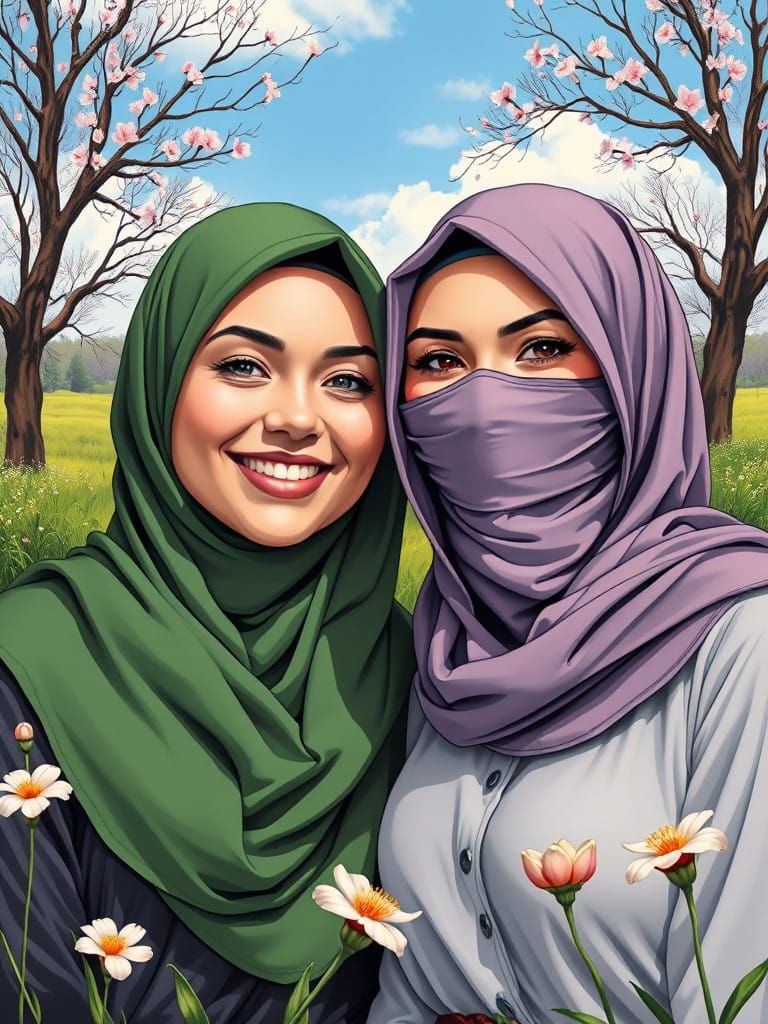 Modest Friends in Vibrant Spring Landscape
