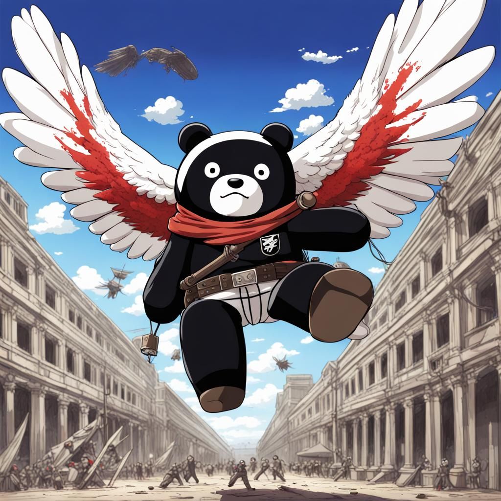 Kumamon with Attack on Titan Wings: Anime Style