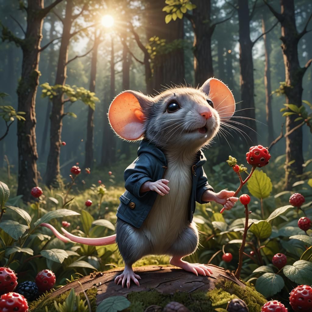 Cute Mouse in Berry Forest: Matte Painting