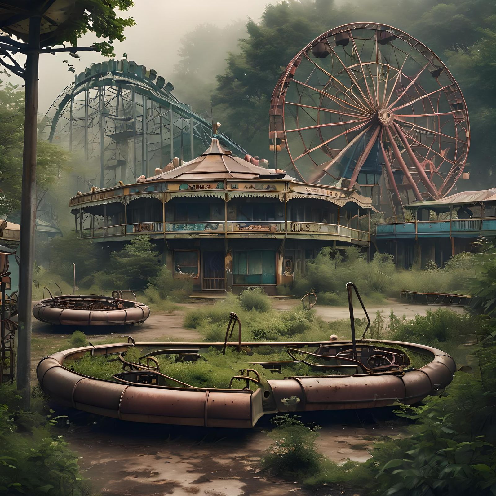 Nature reclaims its own. A once joyful place now whispers of decay