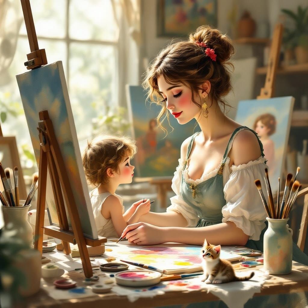 Modern Goddess of Love in Sunlit Studio