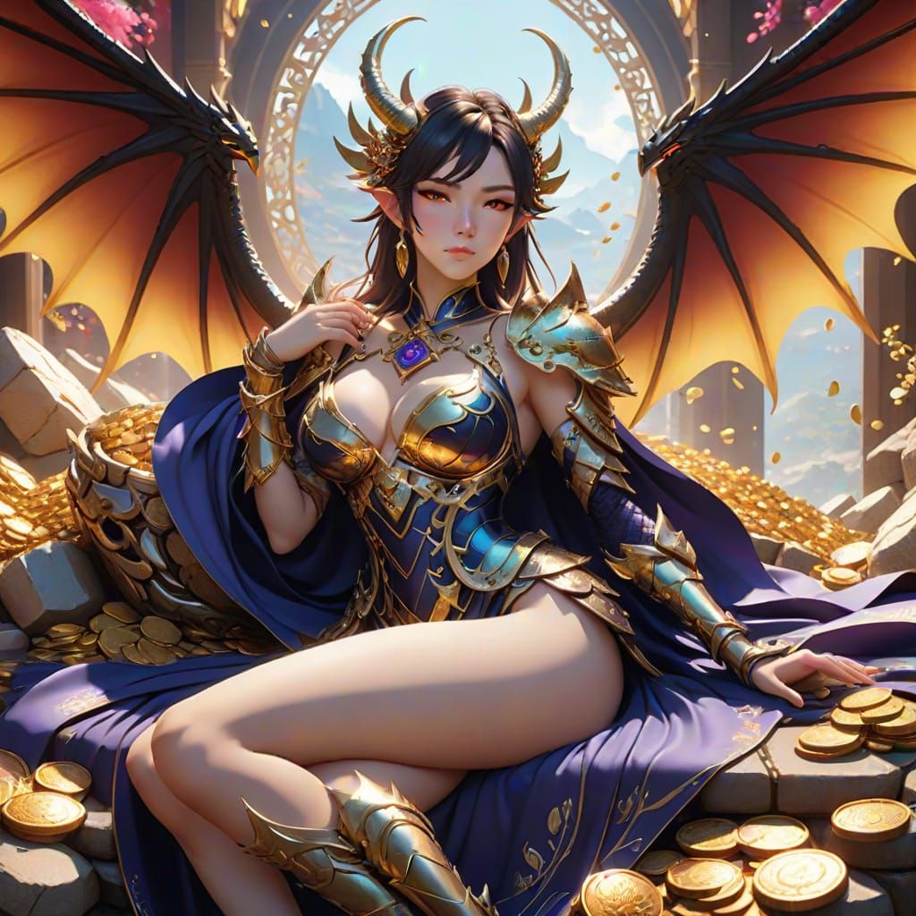 Elegant Weredragon Maiden in Opulent Armor