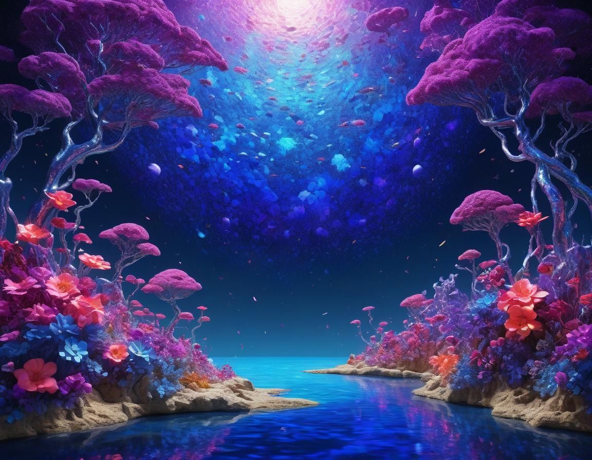 Ethereal Island Afterlife in Cyberpunk Style