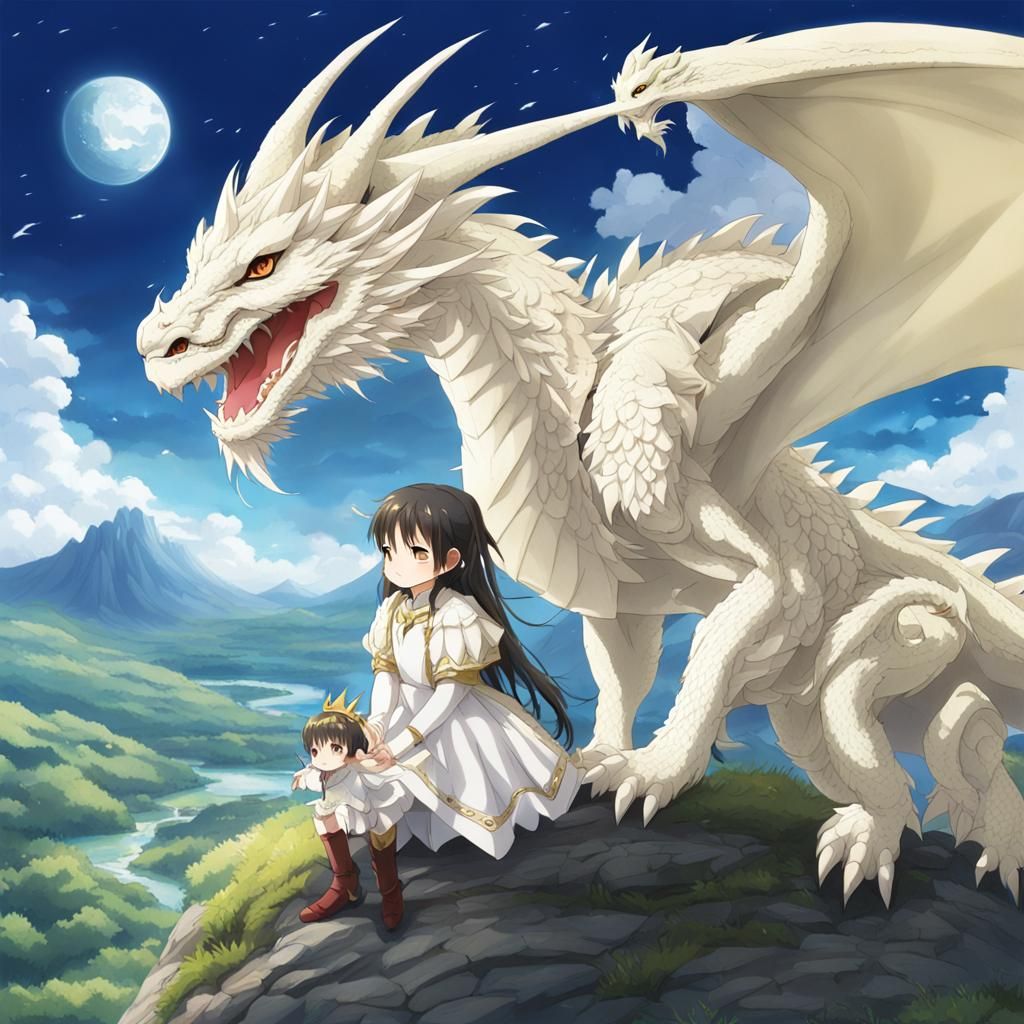 Ivory Dragon and Princess in Anime Style