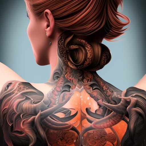 Detailed 3D Tattoo on Woman's Back