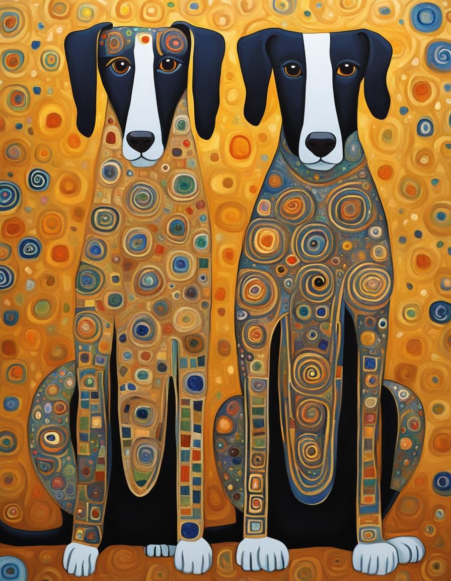 Elongated Dogs in Klimt Style