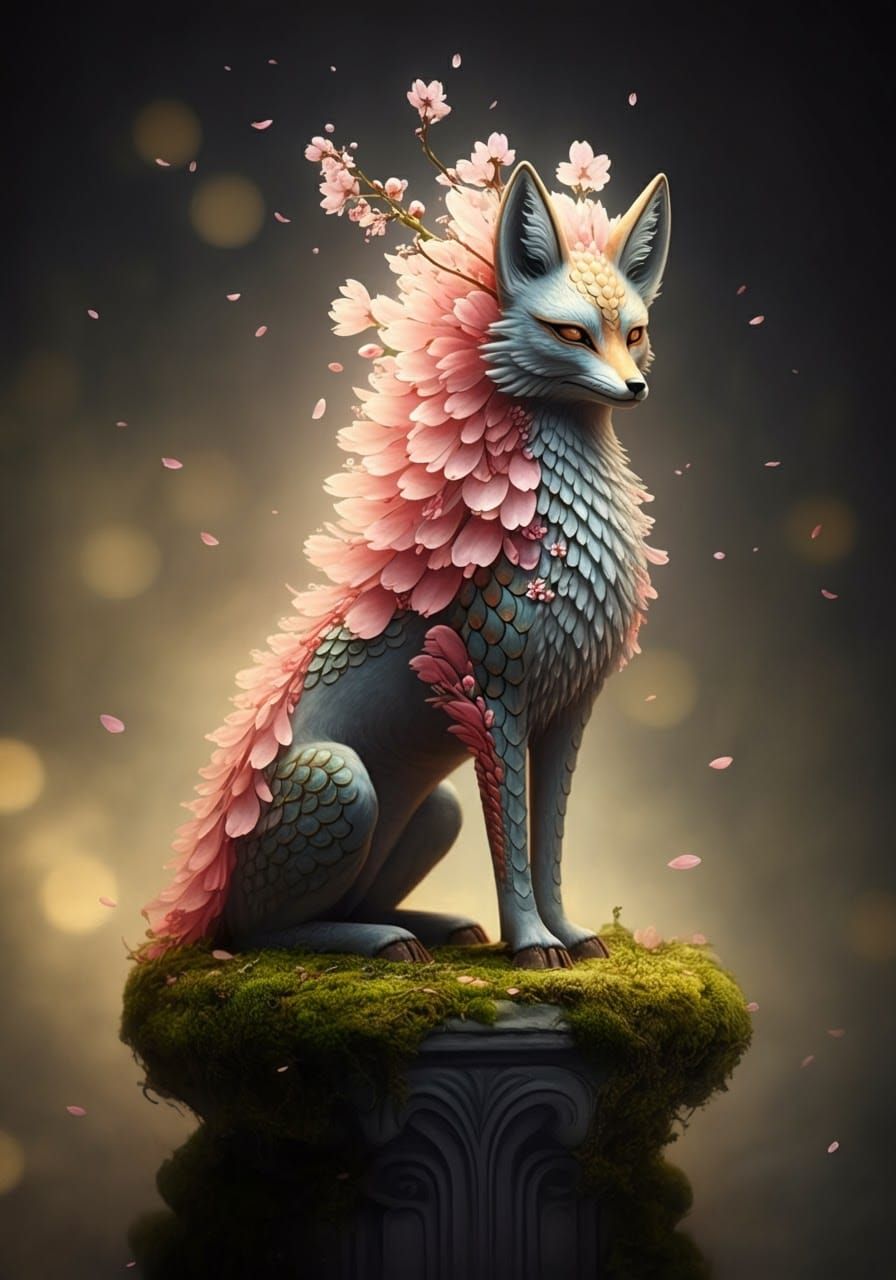 Mythical Kirin Fox with Cherry Blossom Mane