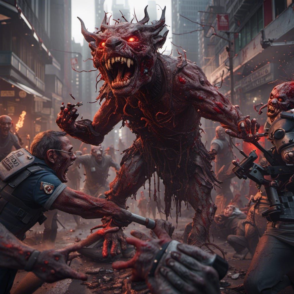 Skinwalkers Attack Police: Detailed Fantasy Concept Art