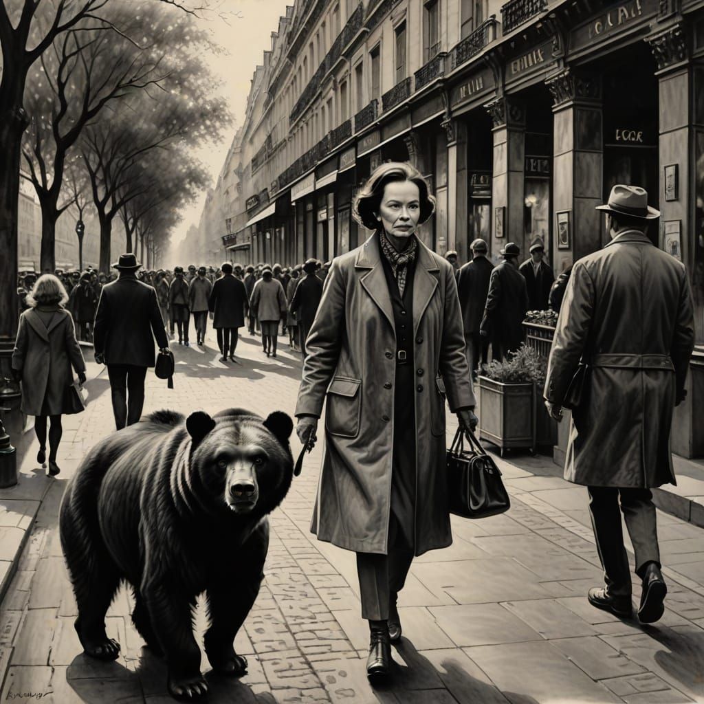 Gloria Vanderbilt Walks Her Dog in Paris