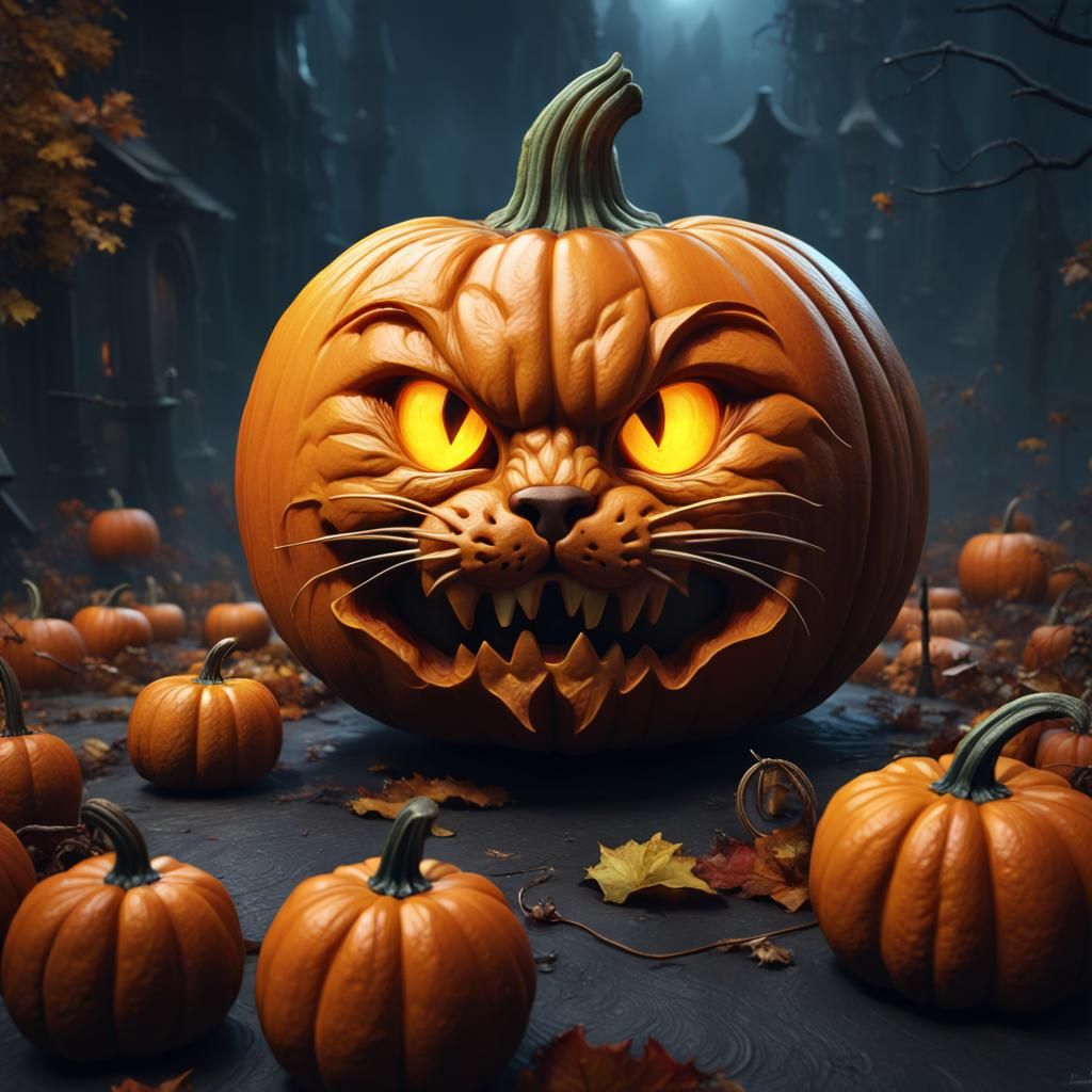 Cat-Faced Pumpkin: Detailed Matte Painting