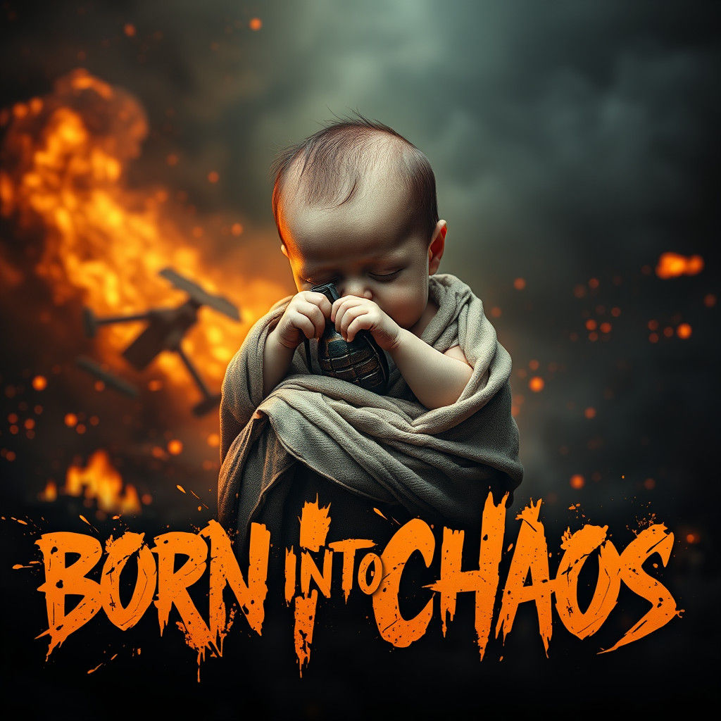 Newborn Gripping Grenade in Apocalyptic Chaos