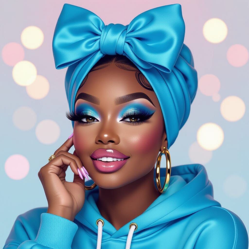 Elegant Black Woman in Shimmering Blue Turban Portrait